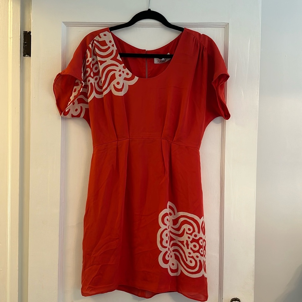 Tibi Red-Orange Dress with White Floral Accents